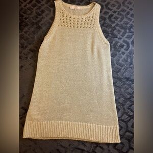 LOFT Open-Knit Sleeveless Shell in Light Tan